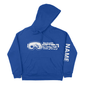Beckwith Ski & Board Club Hoodie in blue with white logo and name on left sleeve